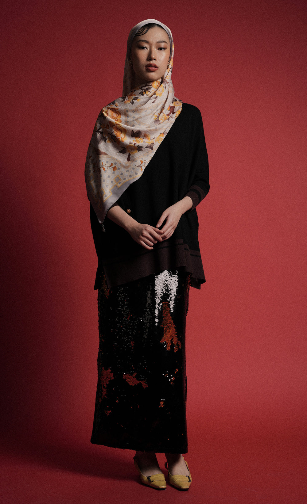 The Oriental dUCk Satin Silk Shawl in Autumn Mooncake