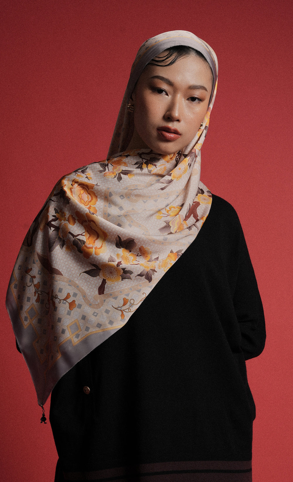 The Oriental dUCk Satin Silk Shawl in Autumn Mooncake