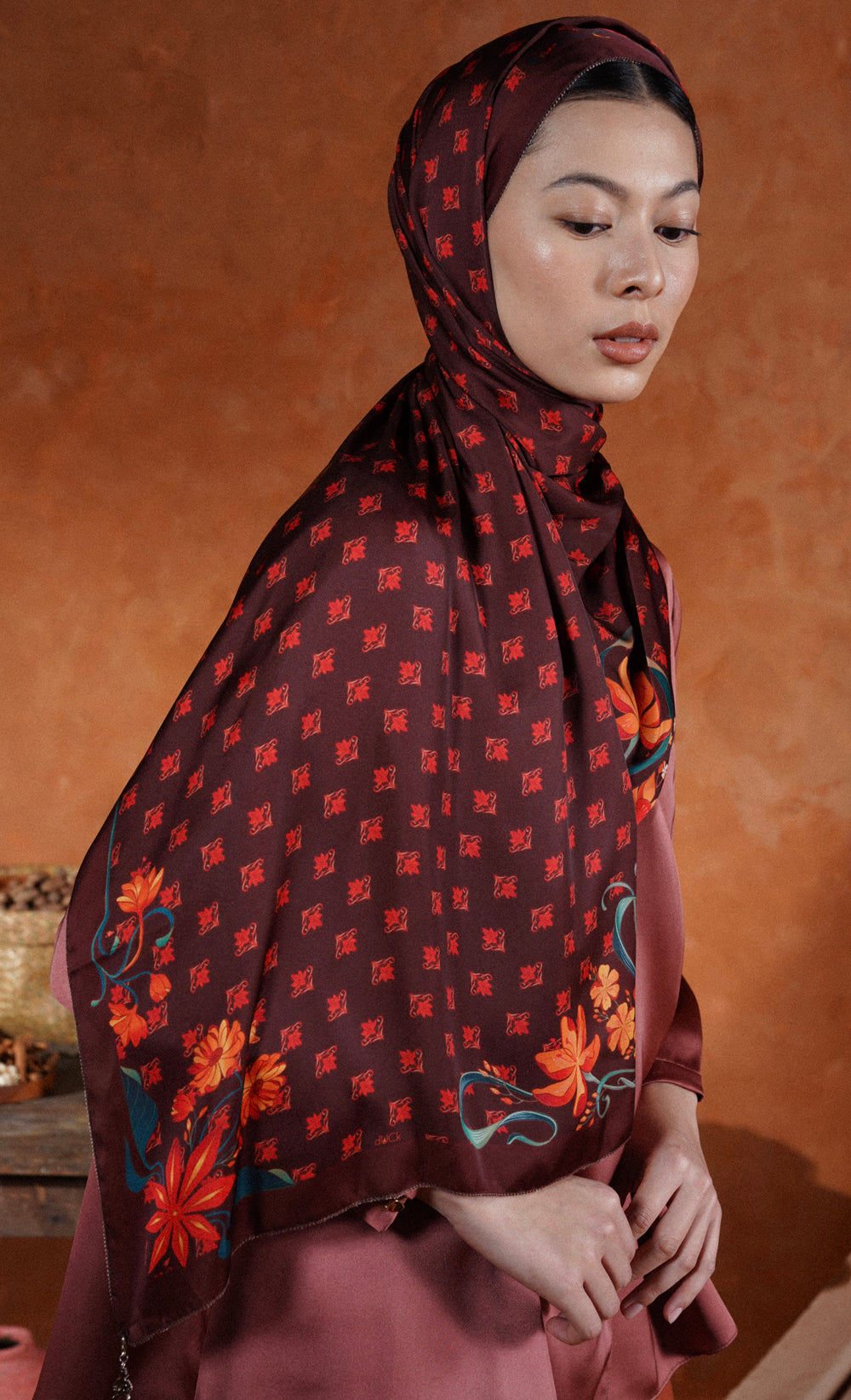 The Spice dUCk Satin Silk Shawl in Clove