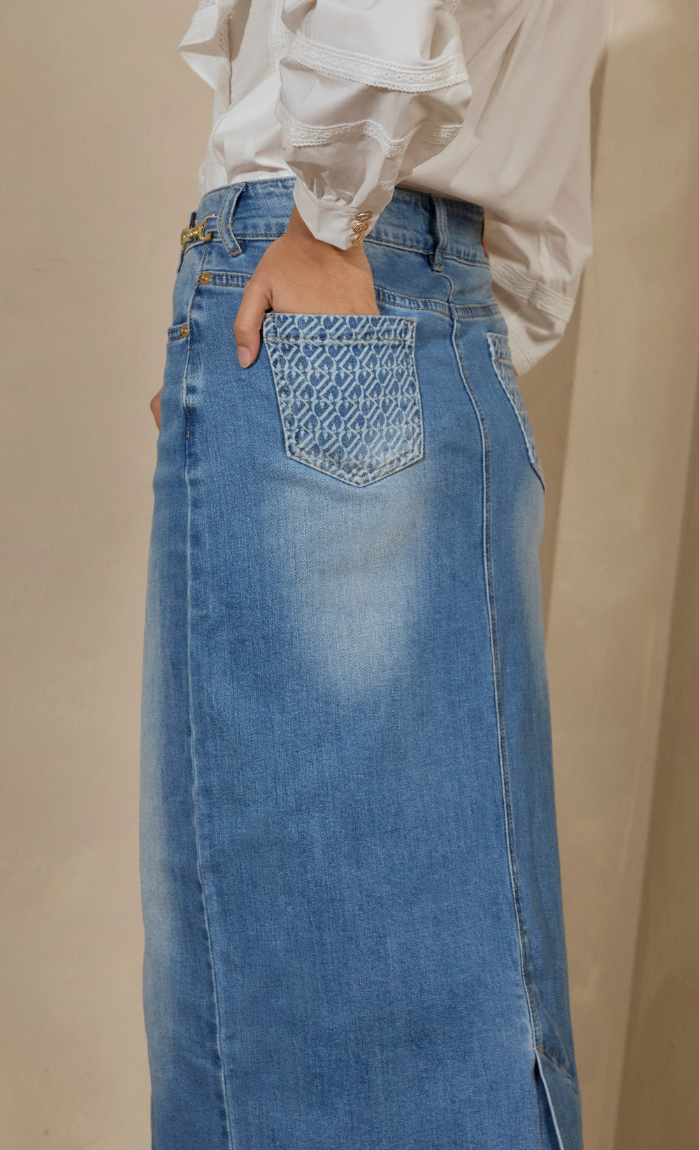 Denim Pencil Skirt in Blue