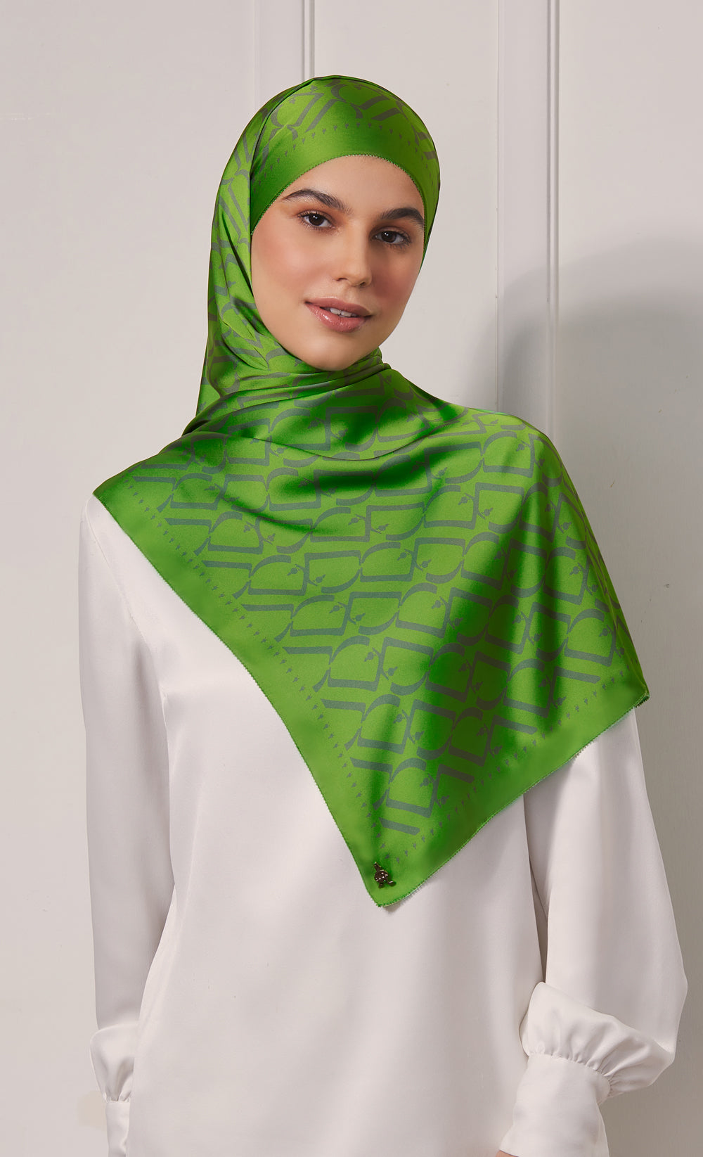 D Monogram dUCk Satin Silk Shawl in Green Pea