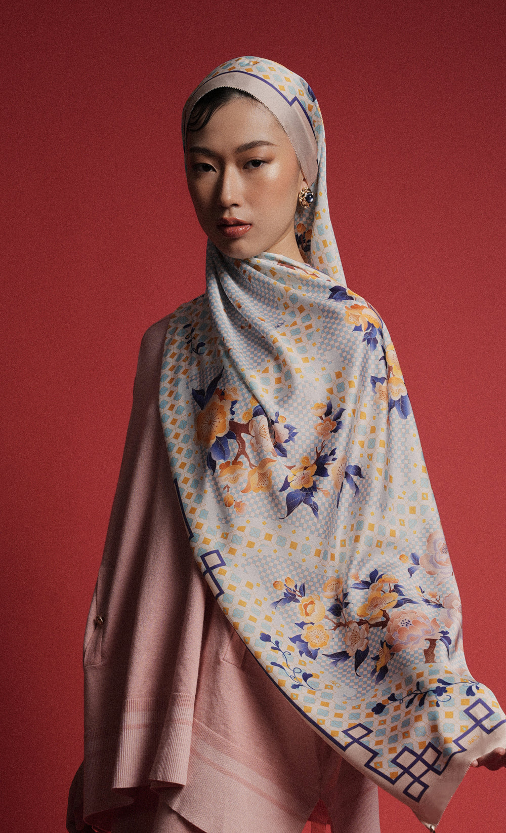 The Oriental dUCk Satin Silk Shawl in Jade Sky