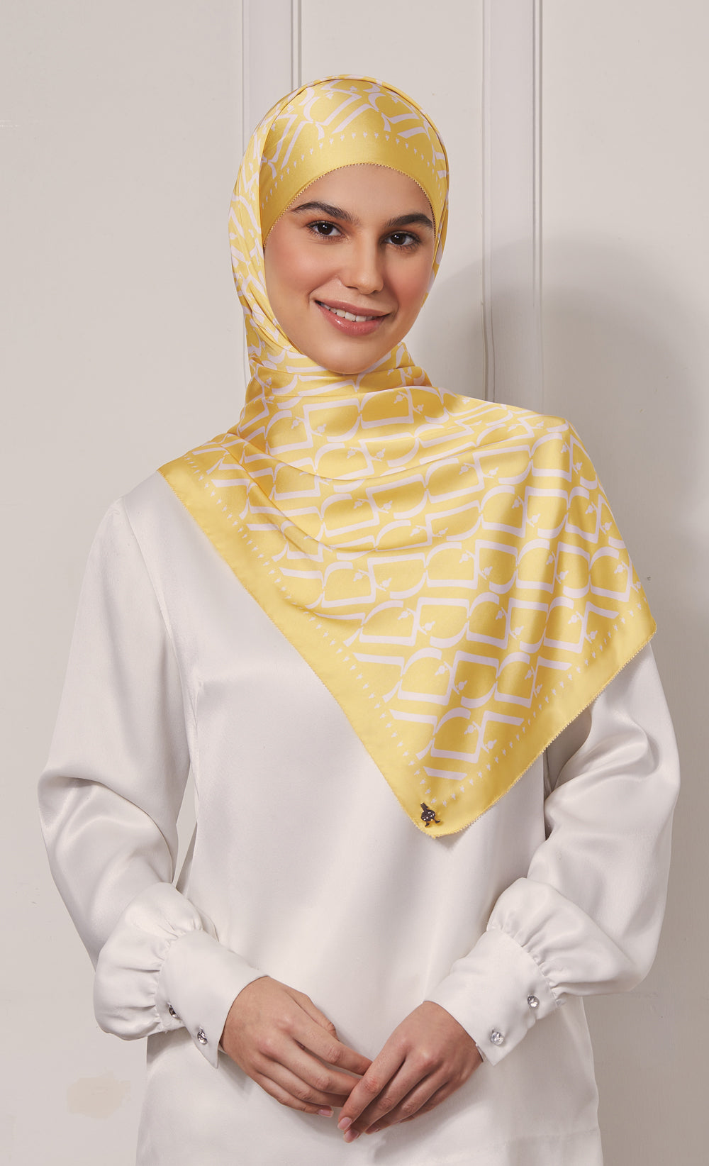 D Monogram dUCk Satin Silk Shawl in Lemon Zest