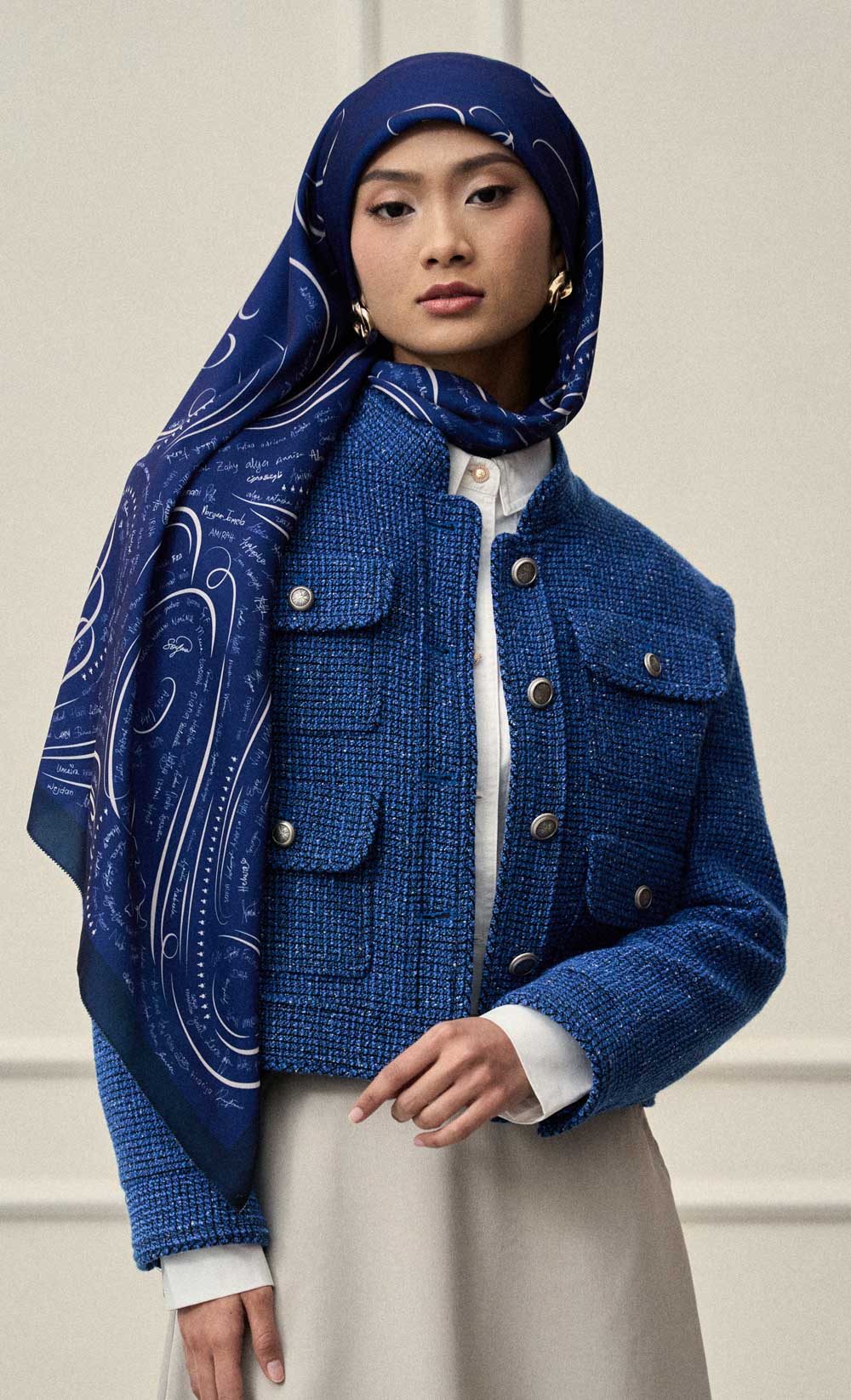 The dUCkade dUCk Matte Satin Silk Square Scarf in Sapphire