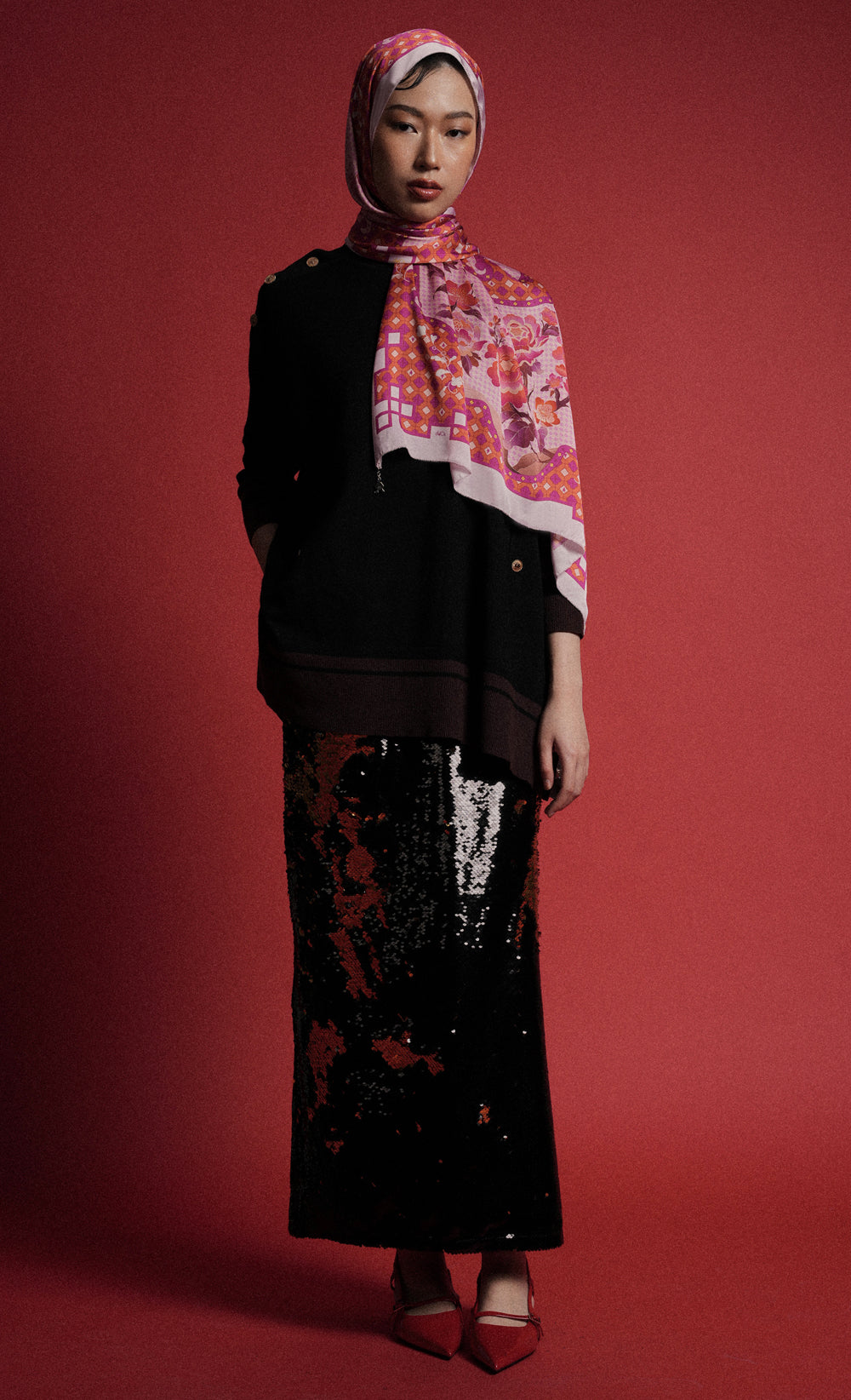 The Oriental dUCk Satin Silk Shawl in Peach Blossom