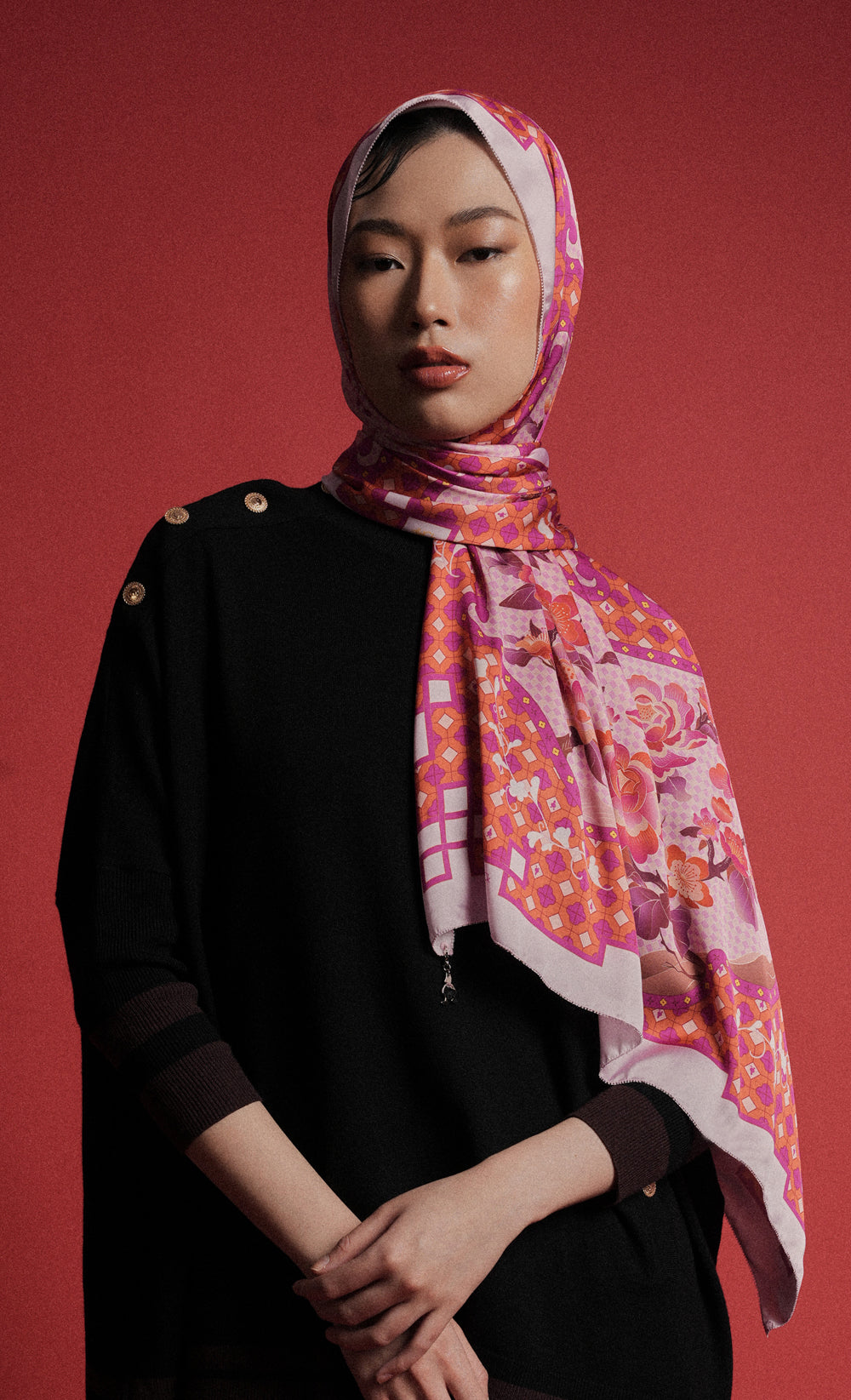 The Oriental dUCk Satin Silk Shawl in Peach Blossom