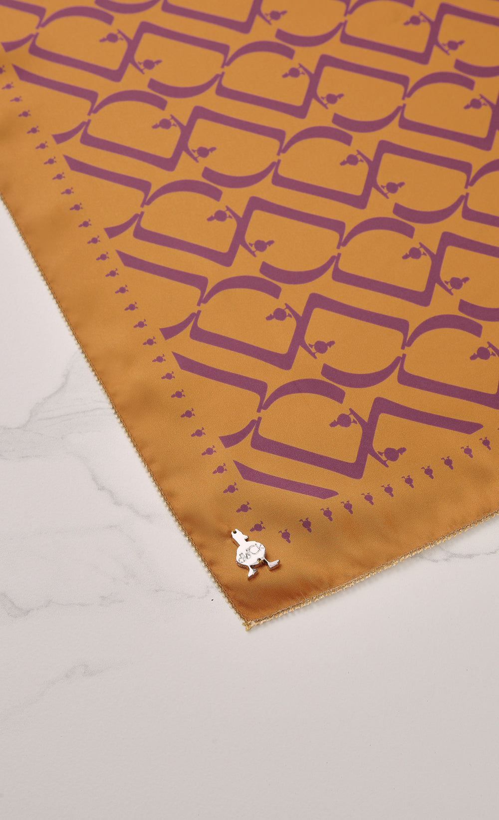 D Monogram dUCk Satin Silk Square Scarf in Pumpkin Pie