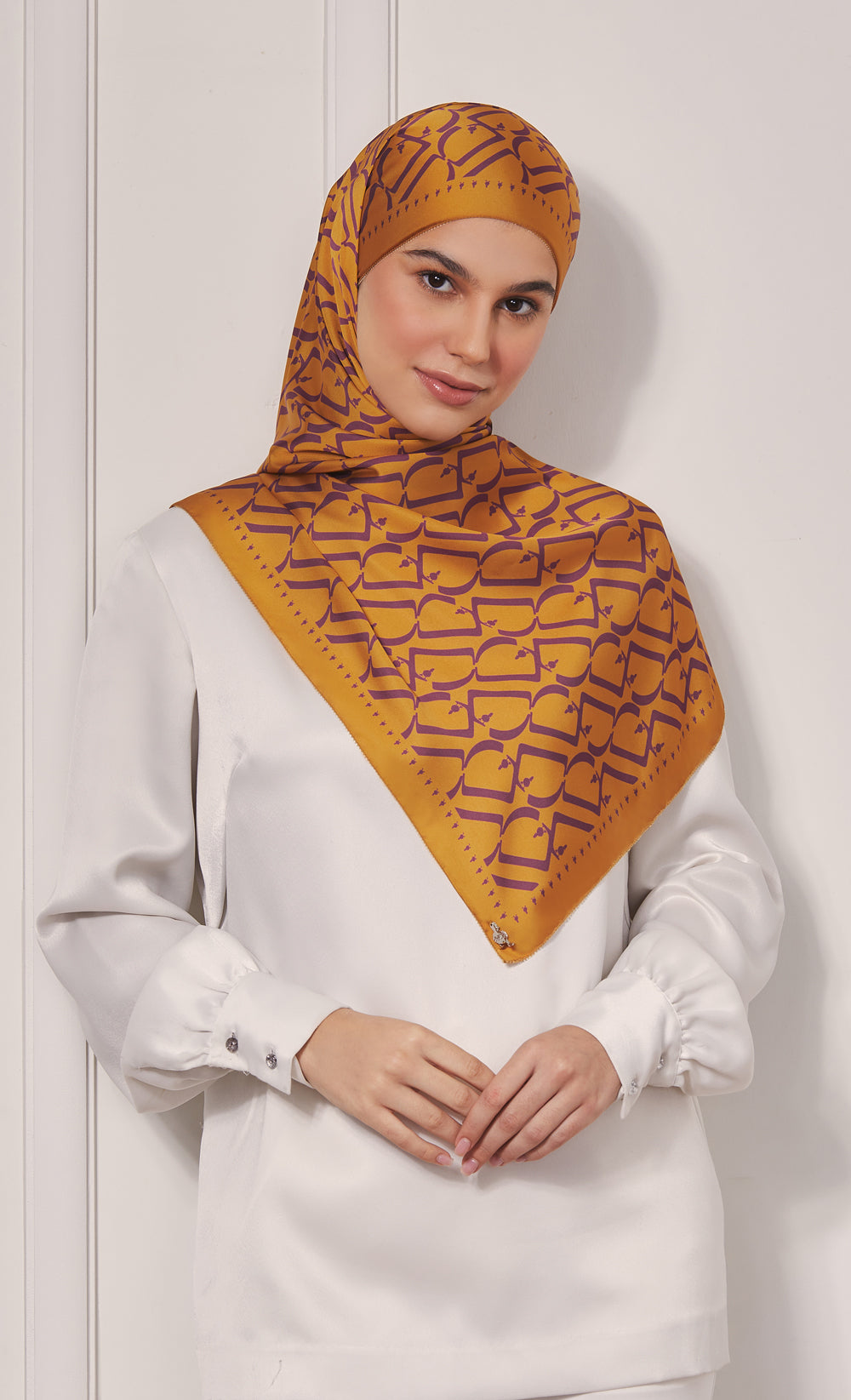 D Monogram dUCk Satin Silk Shawl in Pumpkin Pie