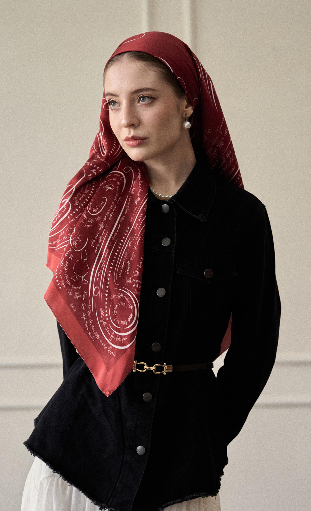 The dUCkade dUCk Satin Silk Square Scarf in Ruby