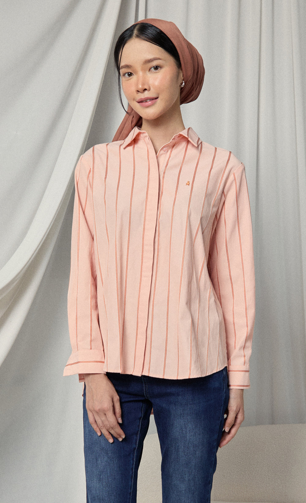 Classic Striped Shirt in Peach