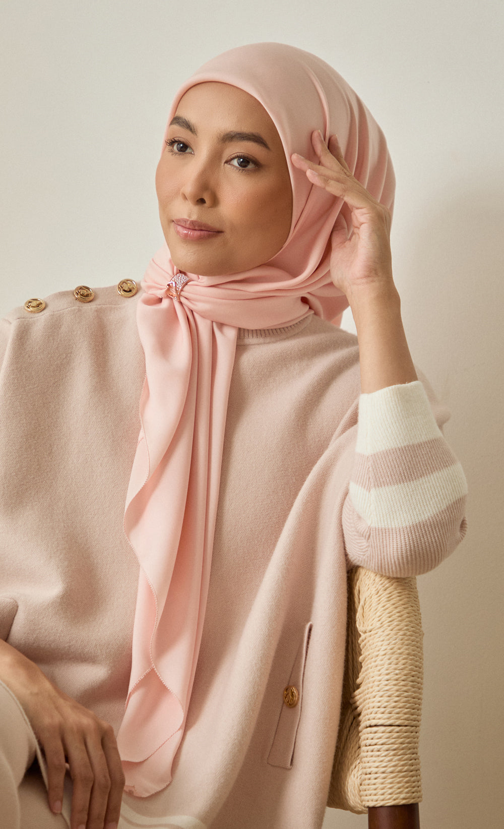 Matte Satin Silk Square Scarf in Peach Tea