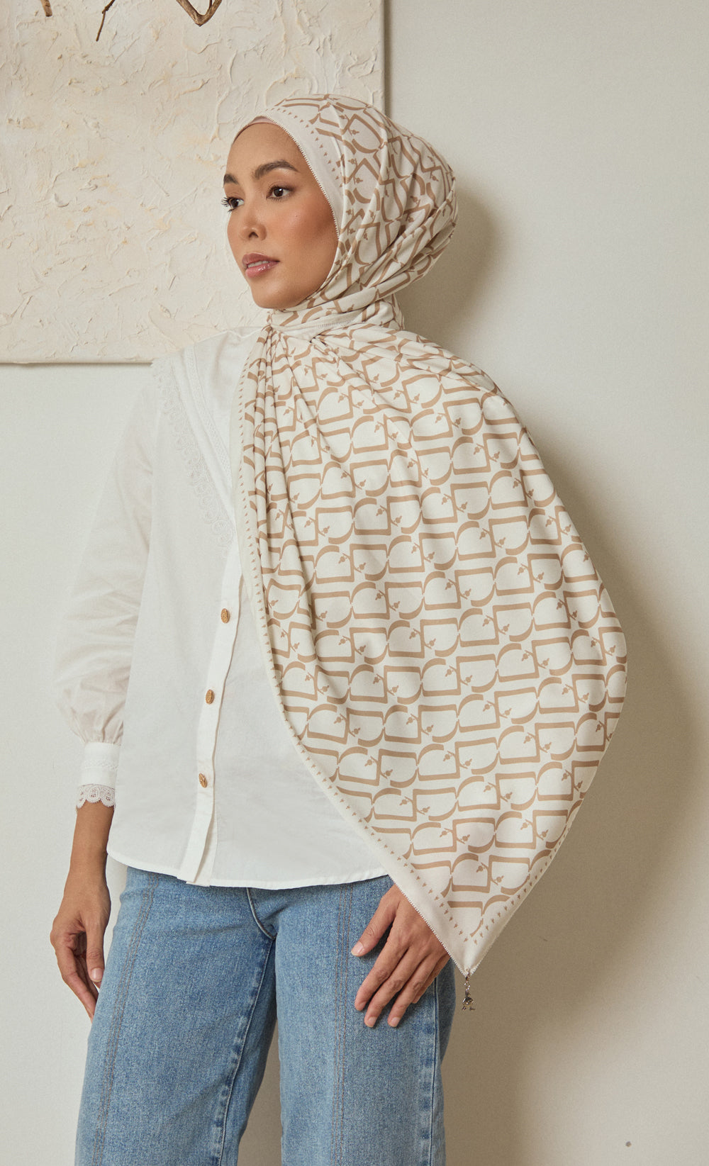 D Monogram dUCk Shawl in Almond Cookie