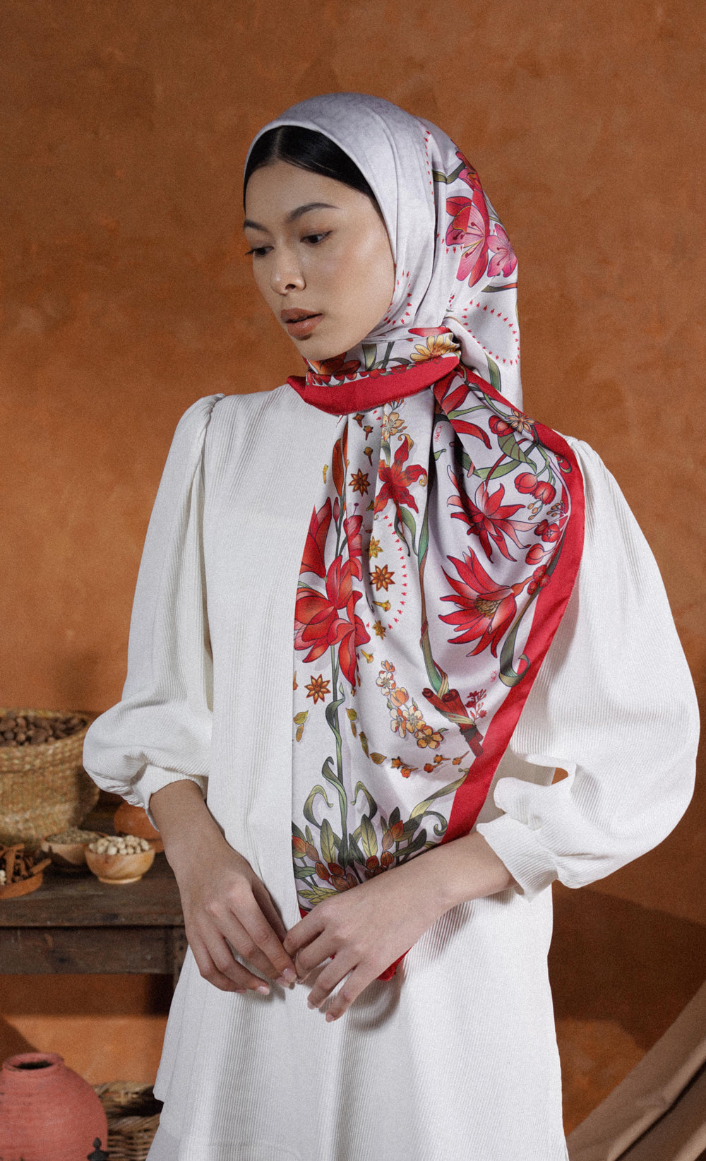 The Spice dUCk Satin Silk Square Scarf in Paprika