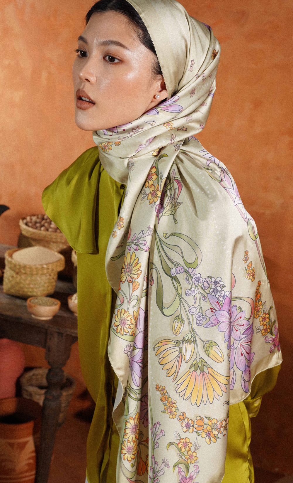 The Spice dUCk Satin Silk Shawl in Sage