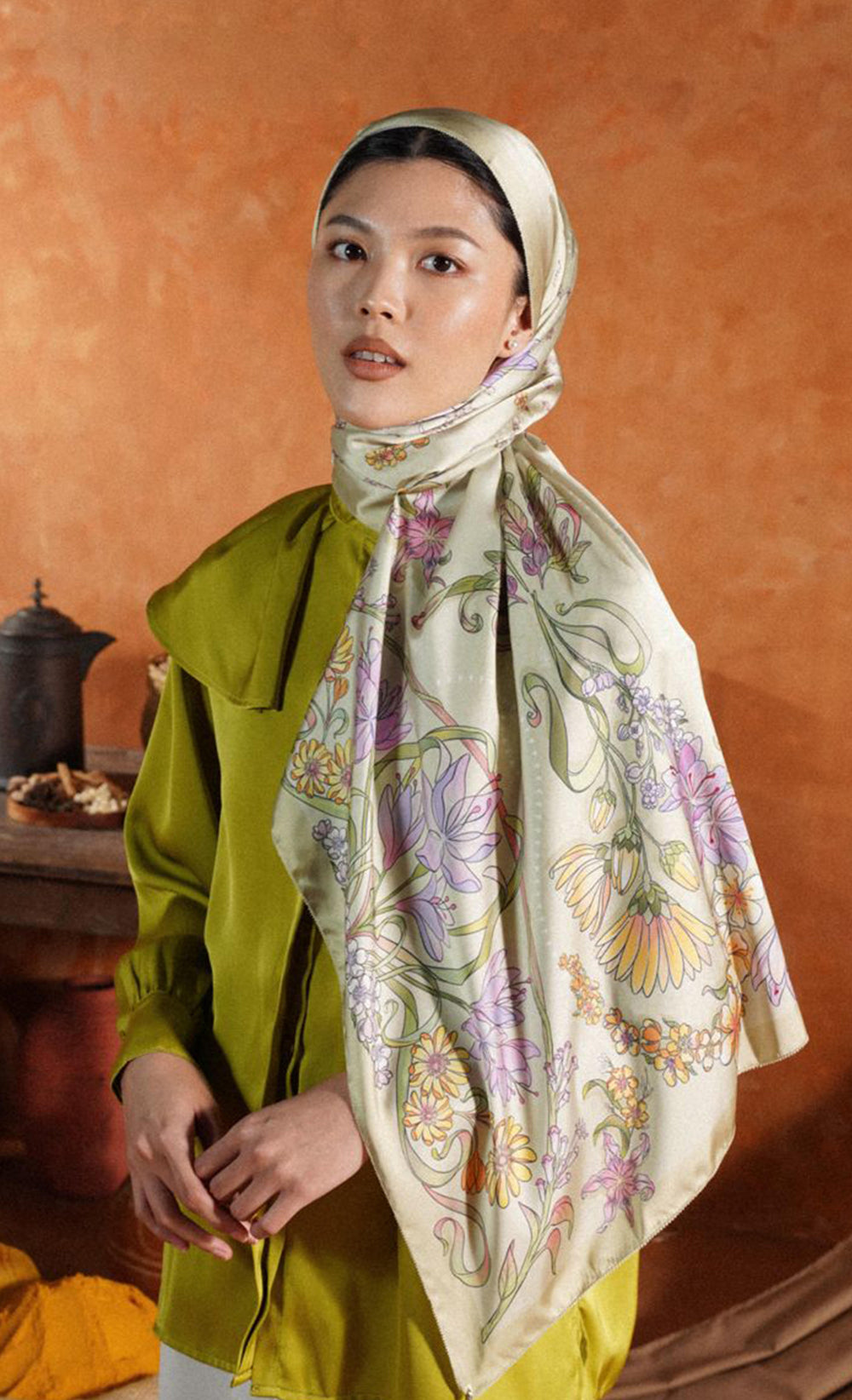 The Spice dUCk Satin Silk Shawl in Sage