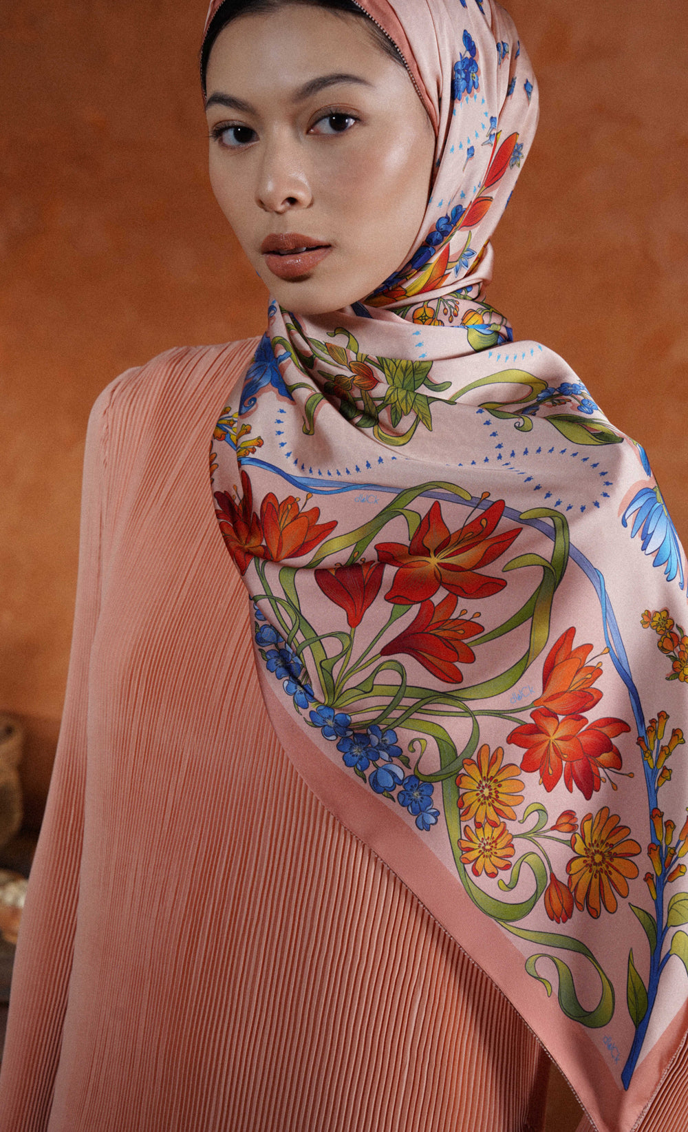 The Spice dUCk Satin Silk Shawl in Cayenne