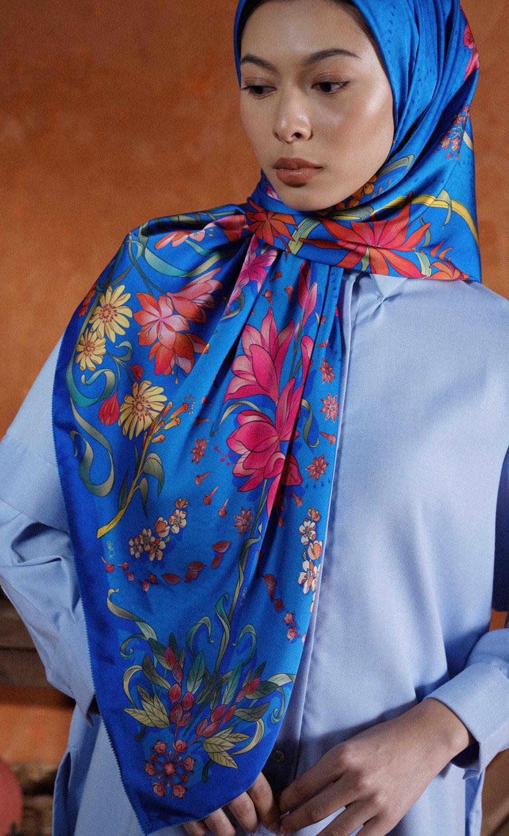 The Spice dUCk Satin Silk Square Scarf in Cornflower