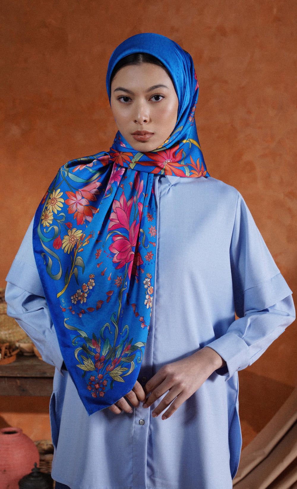 The Spice dUCk Satin Silk Square Scarf in Cornflower