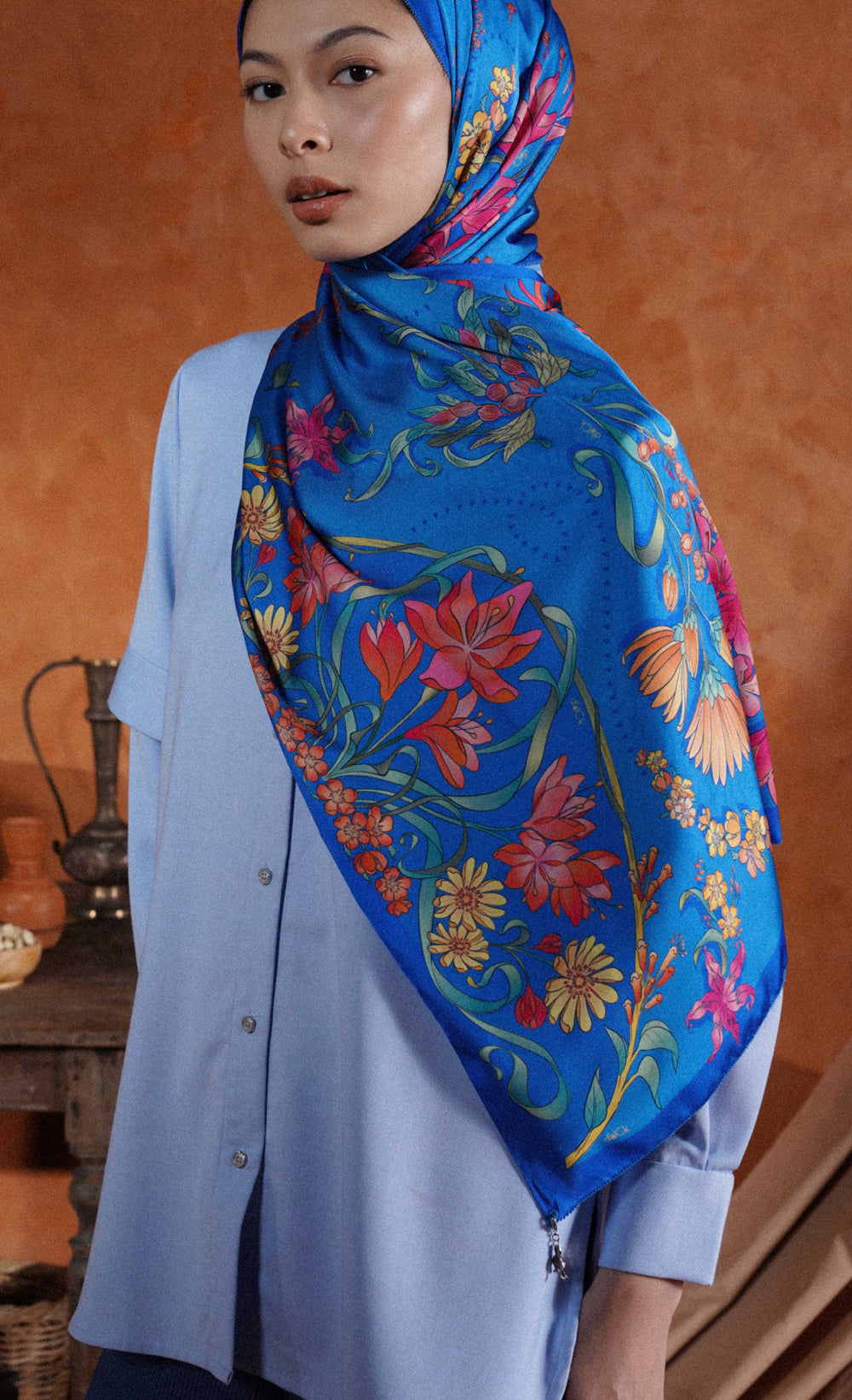 The Spice dUCk Satin Silk Shawl in Cornflower