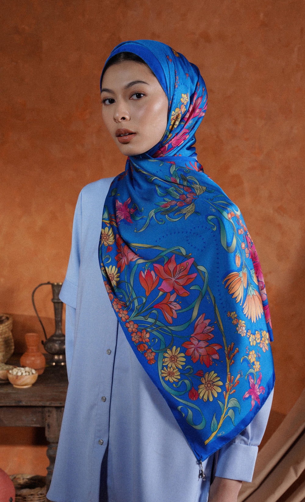 The Spice dUCk Satin Silk Shawl in Cornflower