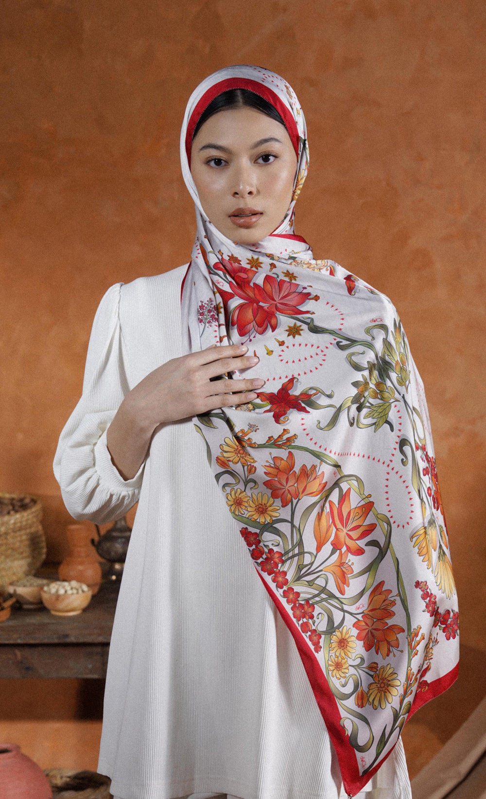 The Spice dUCk Satin Silk Shawl in Paprika