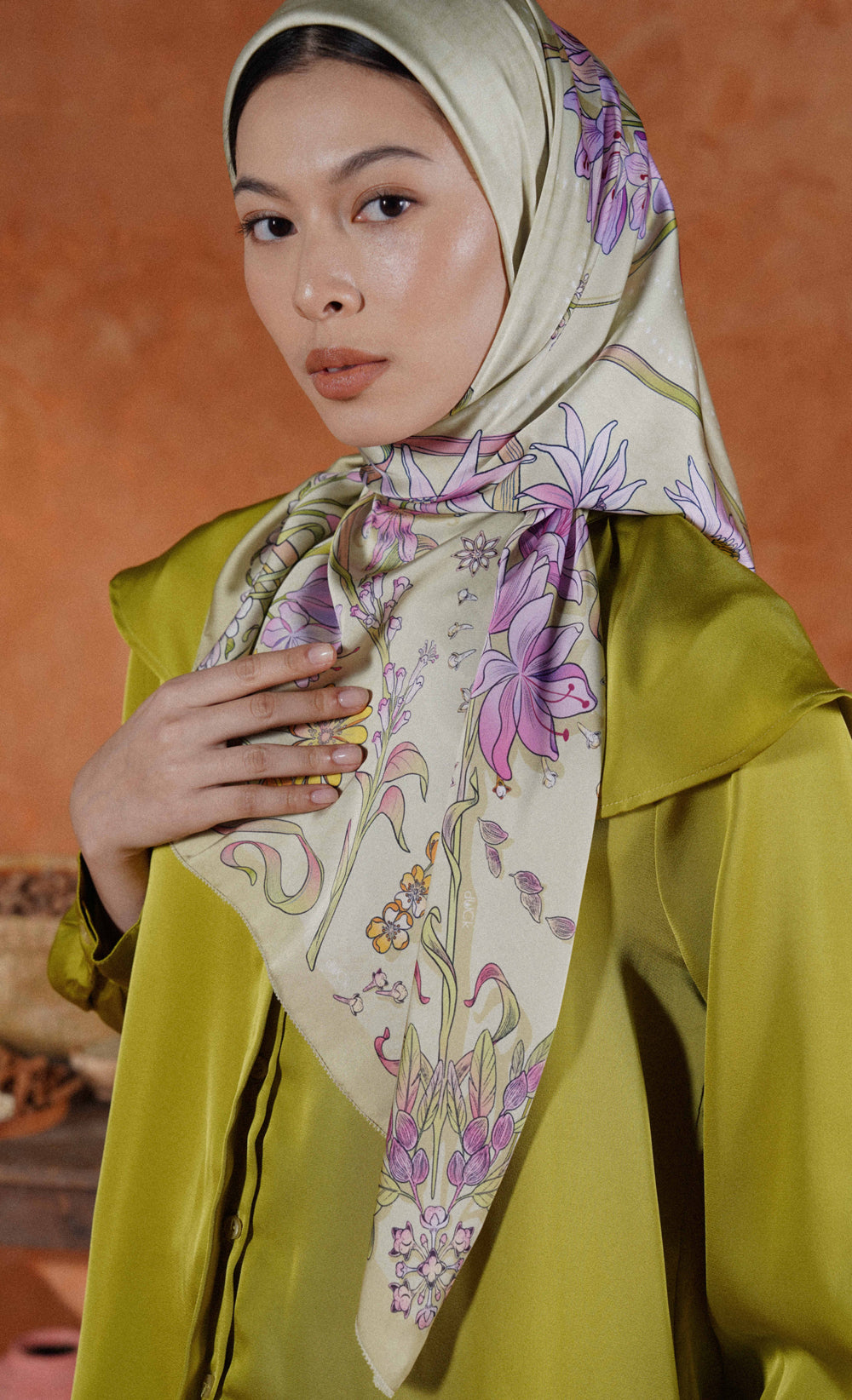 The Spice dUCk Satin Silk Square Scarf in Sage