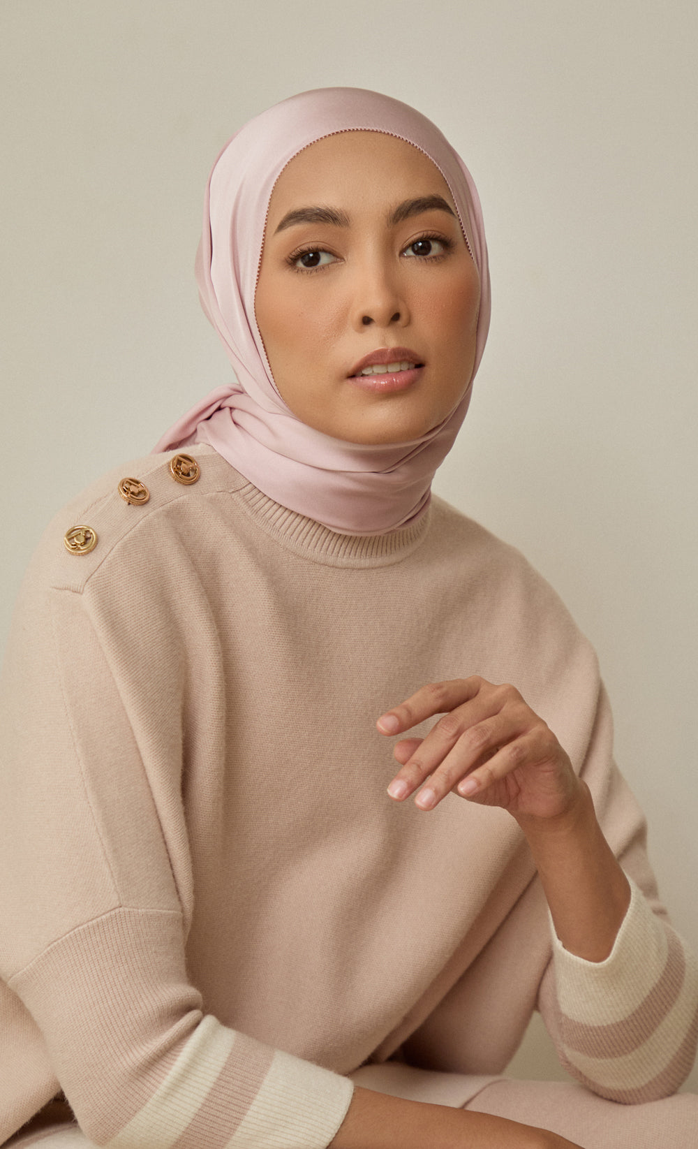 Satin Silk Shawl in Tea Rose