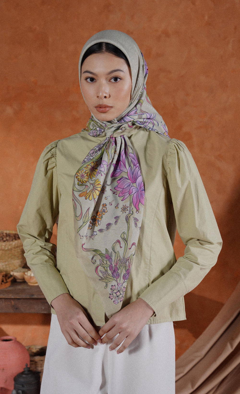 The Spice dUCk Voile Square Scarf in Sage