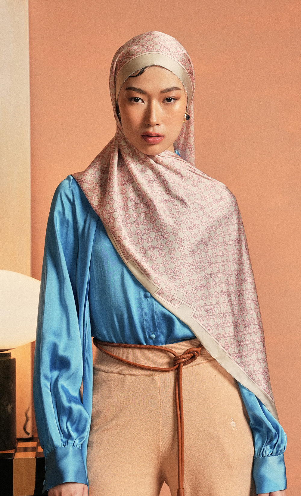 D Monogram dUCk Oriental Satin Silk Shawl in Yang